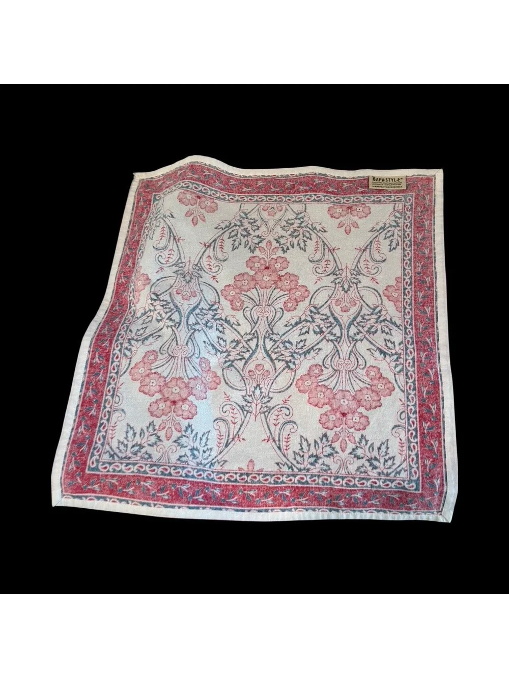 NapaStyle Mediterranean Red Floral Block Print Cotton Napkins Set of 4